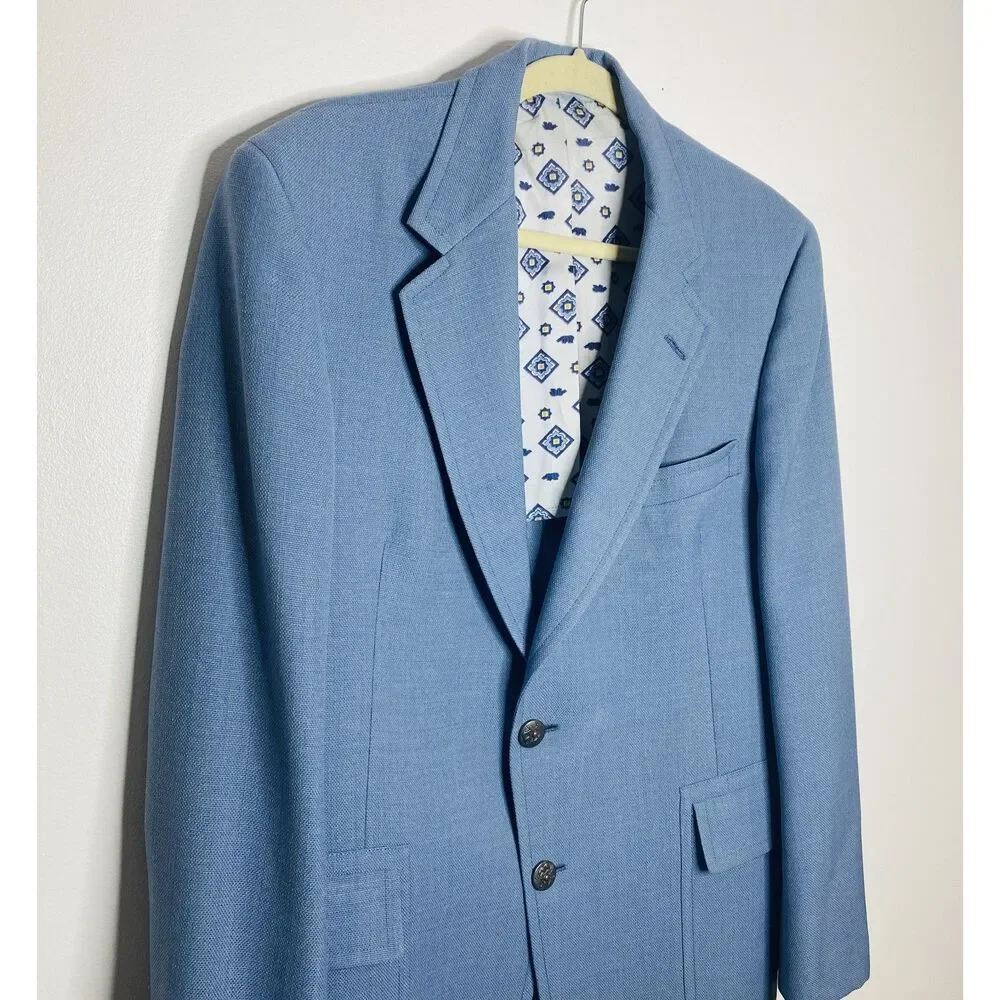 VTG Jack Nicklaus Light Blue 70s Polyester Sport Coat Golden Bear Blazer (stain)